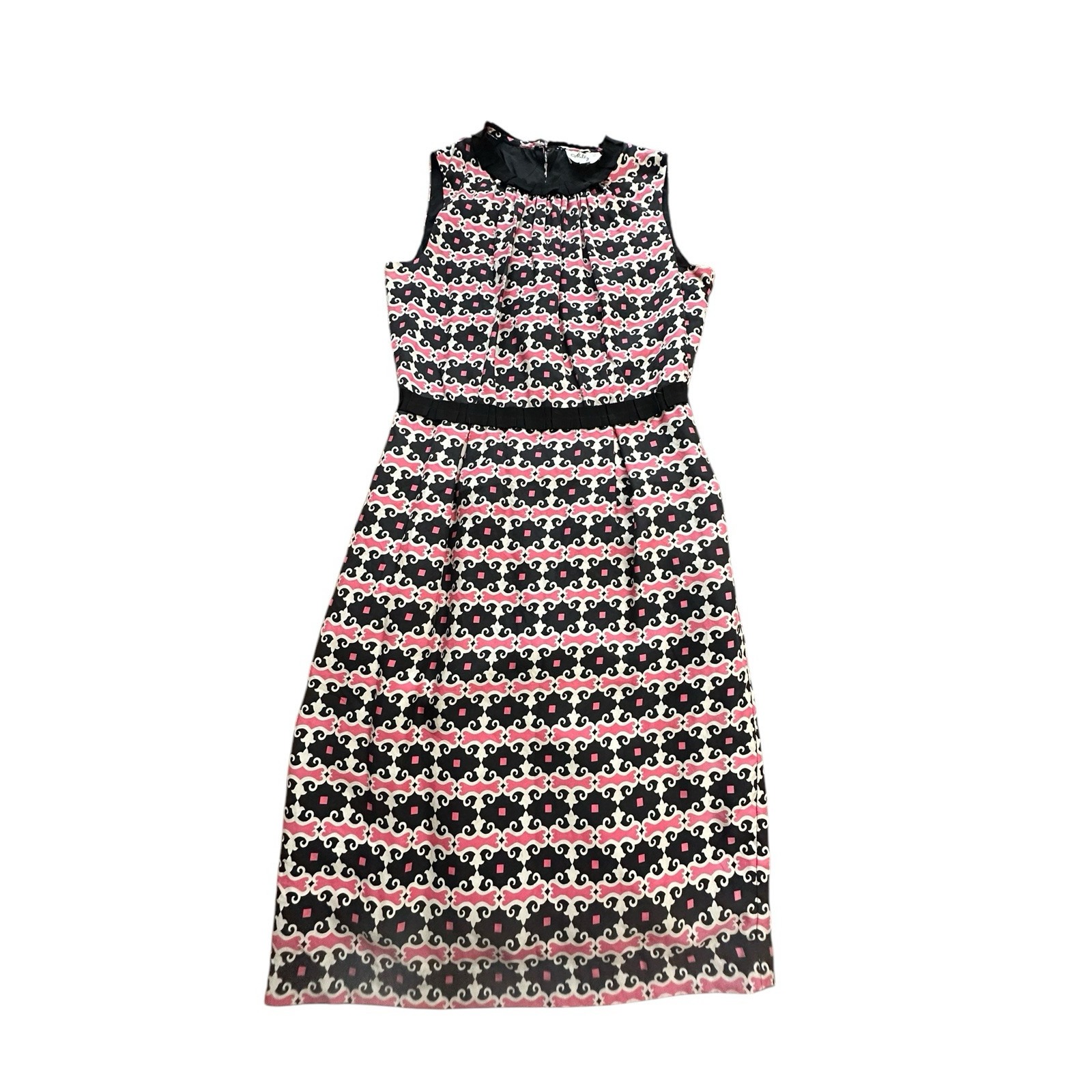 Milly New York Vintage Original Shift Dress Women's 2 Pink Black 100% Silk Wx10